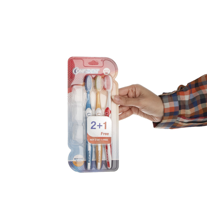 مسواک کانفیدنت مدل san924 با برس نرم بسته 3 عددی