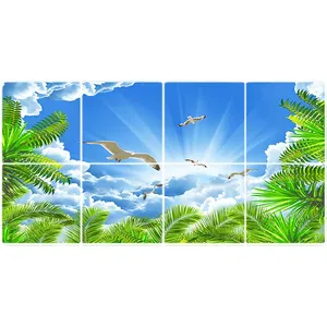 تایل سقفی آسمان مجازی طرح نخل و پرنده کد ST 2565-8 سایز 60x60 سانتی متر مجموعه 8عددی