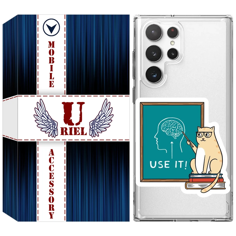 کاور یوریل مدل Clear کد 95 طرح گربه عاقل مناسب برای گوشی موبایل سامسونگ Galaxy S22 Ultra