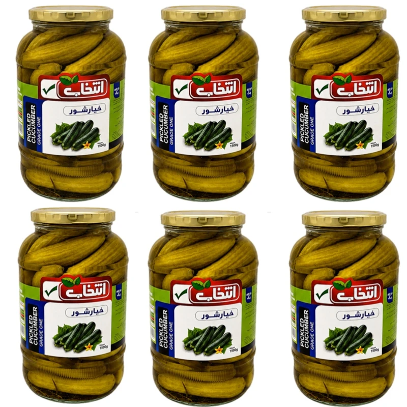 خیارشور سرکه‌ای، نمکی انتخاب - 1500 گرم بسته 6 عددی