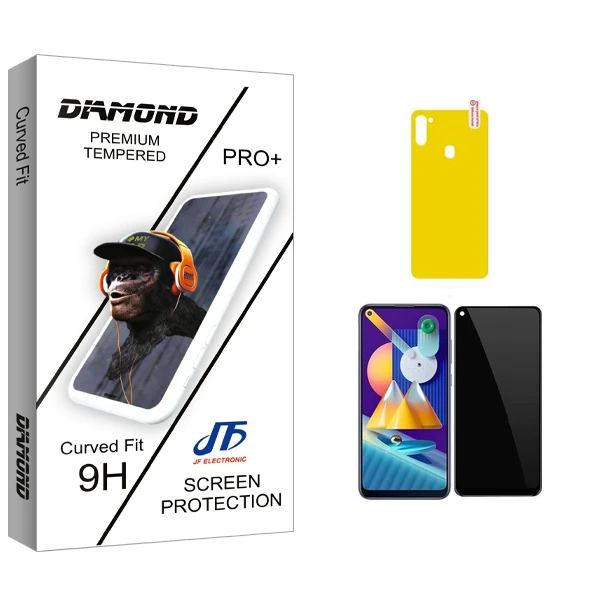 محافظ صفحه نمایش حریم شخصی جی اف مدل Diamond Glass مناسب برای گوشی موبایل سامسونگ Galaxy M11 به همراه محافظ پشت گوشی