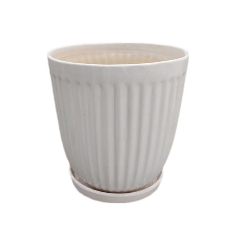 گلدان سرامیکی مدل شیاری کدW1 به همراه زیرگلدانی