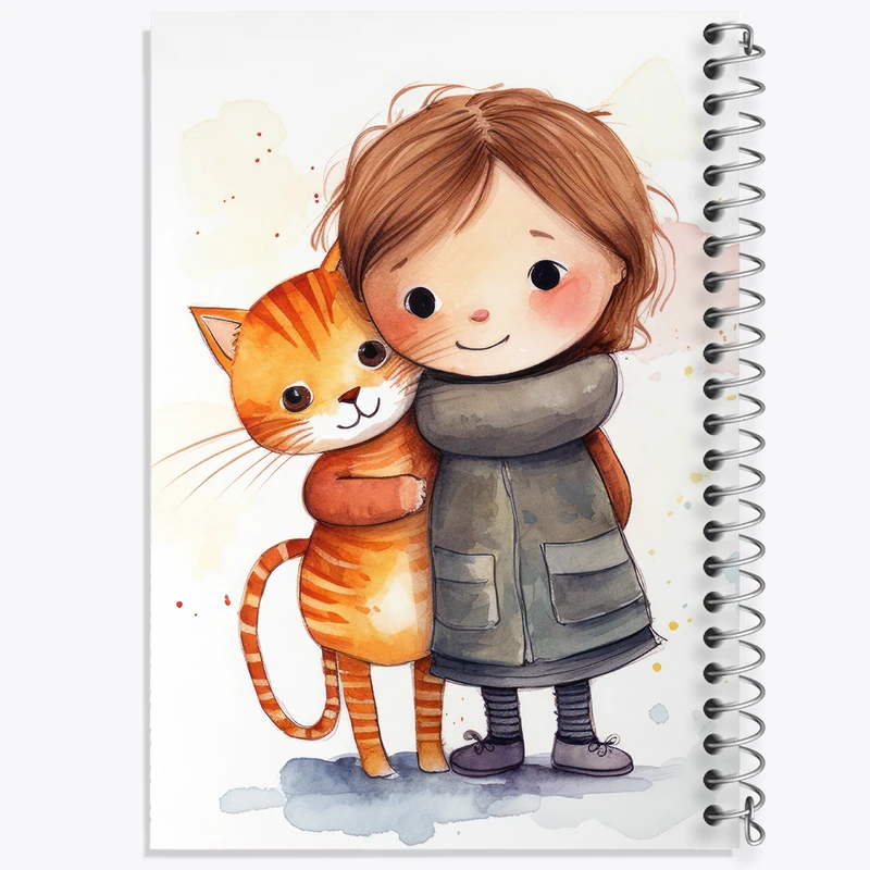 دفتر ژورنال نویسی 50 برگ خندالو مدل نقطه ای طرح دختر و گربه کد N2231