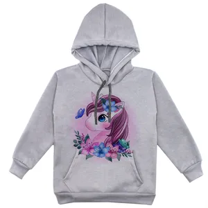 هودی دخترانه مدل تک شاخ F114 رنگ طوسی