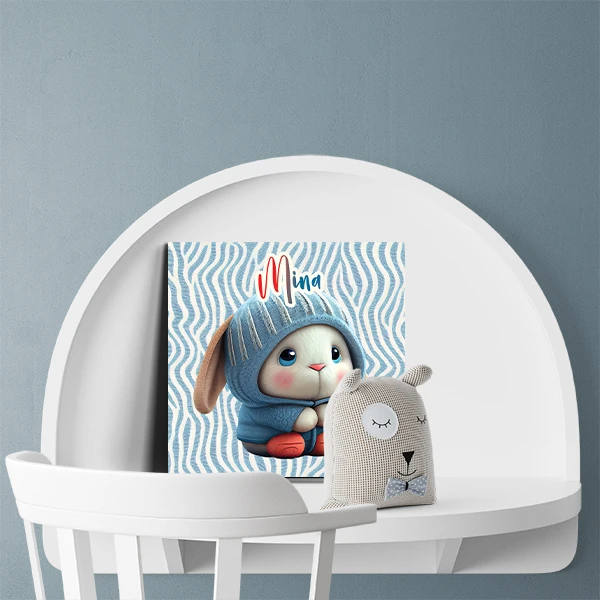 تابلو شاسی کودک لاژید مدل اسم مینا طرح خرگوش کارتونی کد Rabbit1