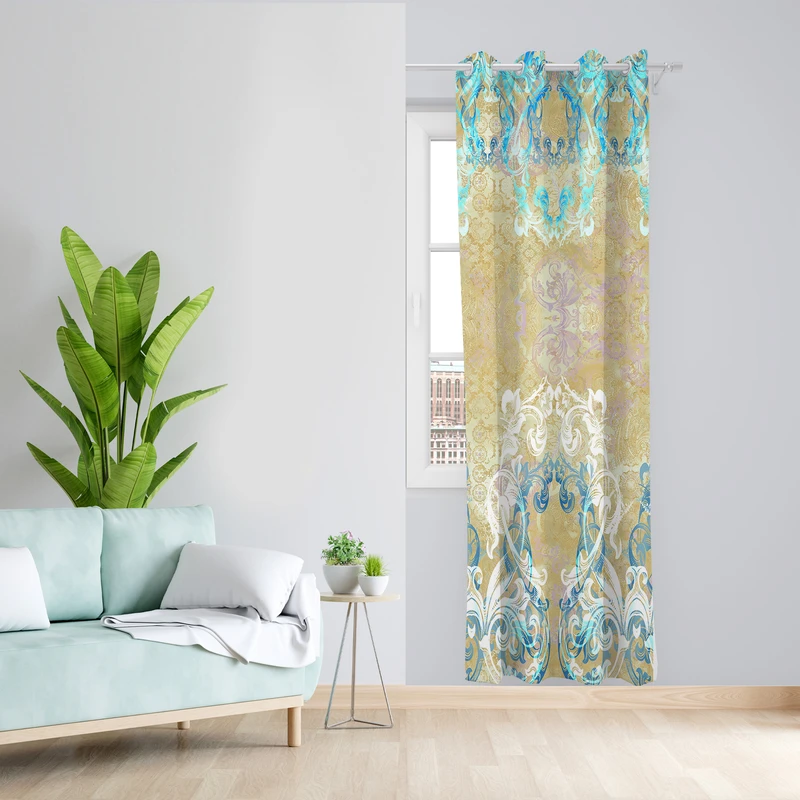 پرده طرح سنتی مدل مخمل پانچی کد L 1015R L Z سایز 140x200 سانتی متر