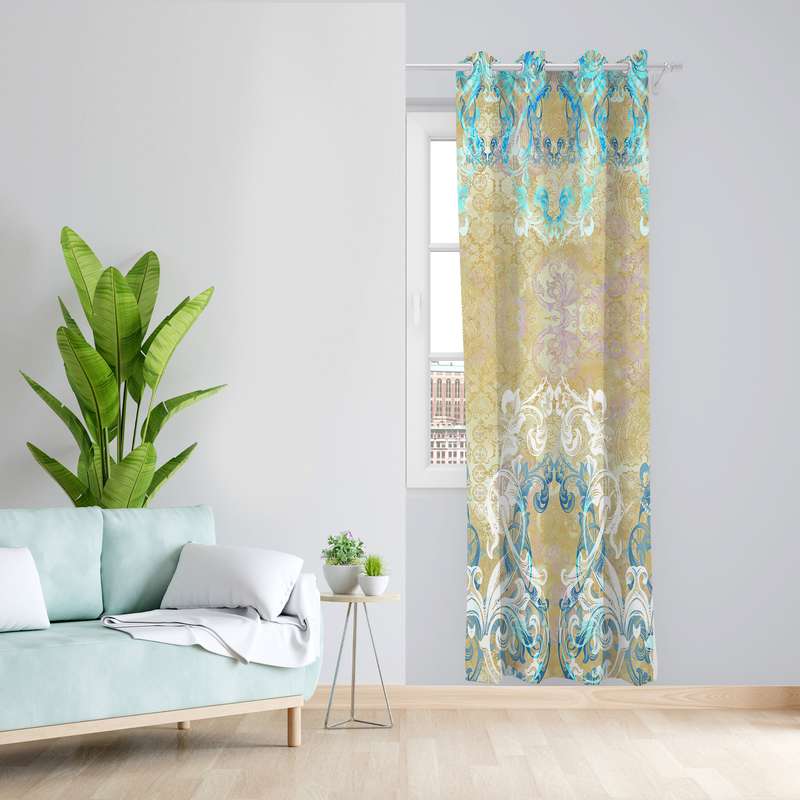 پرده طرح سنتی مدل مخمل پانچی کد L 1015R L Z سایز 140x200 سانتی متر