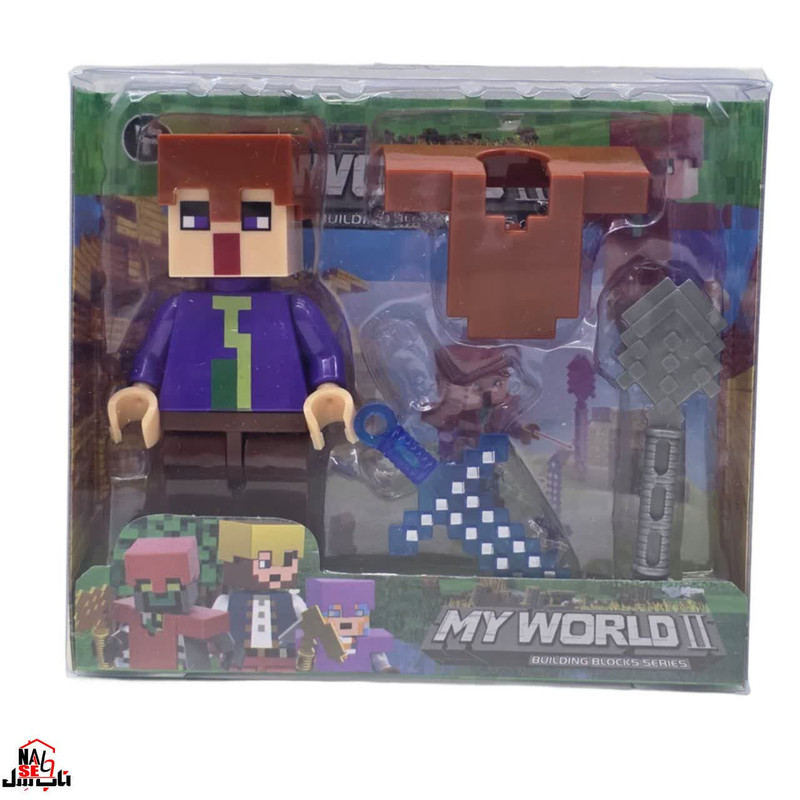 فیگور ناب سل مدل ماینکرافت همراه با ابزار جنگ طرح MY WORLD کد MA004 ارتفاع 9 سانتی متر