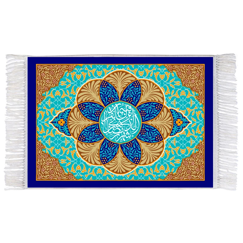 فرش ماشینی دیوارکوب اطلس آبی مدل شهر رمضان کد T3535