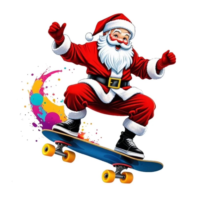 استیکر پارچه و لباس پاد آفرین مدل بابانوئل کریسمس ورزش اسکیت کد‌ 3675