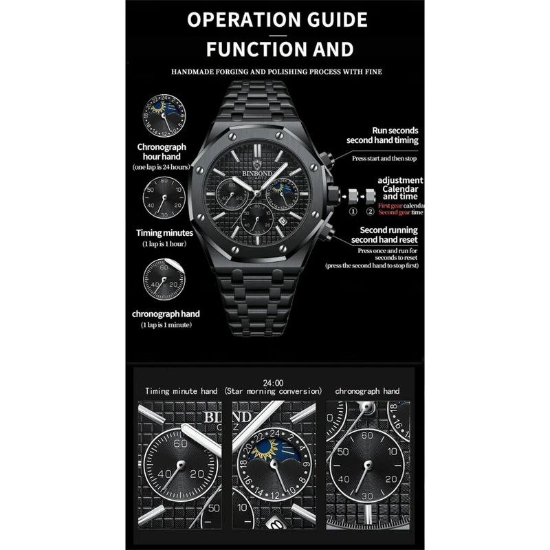 ساعت مچی عقربه‌ای مردانه کوارتز بین باند مدل سه موتور فعال کورنوگراف قفل مخفی کد 13