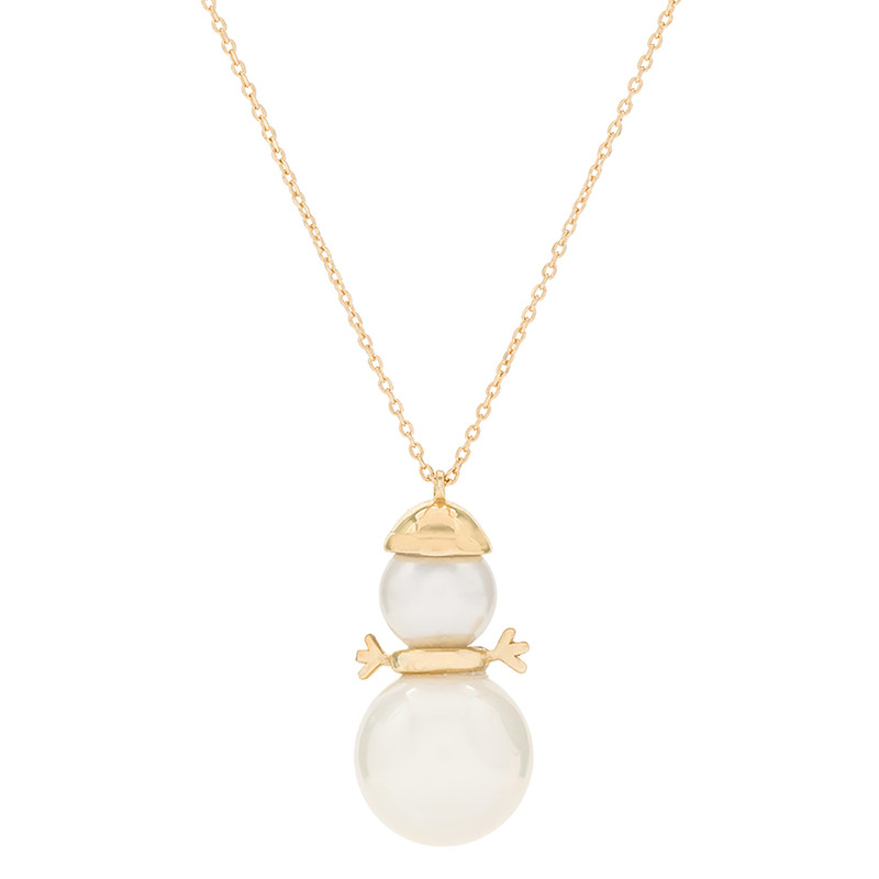 گردنبند طلا 18 عیار زنانه با طرح حلقه‌ای (فلامینگو) وی گالری مدل آدم برفی با مروارید کد NB2890