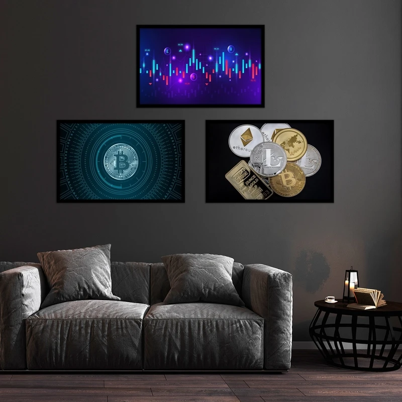 تابلو بکلیت طرح بیزینس و سرمایه گذاری ترید و بازار ارز دیجیتال مدل B-bu3721 مجموعه 3 عددی