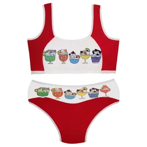 ست شورت و نیم تنه دخترانه ماییلدا مدل پددار گربه و آبمیوه کد 5164-2 رنگ قرمز