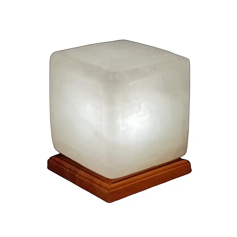 آباژور سنگ نمک مدل مـکعب برجـسته پـایه چـوبی کـد 422