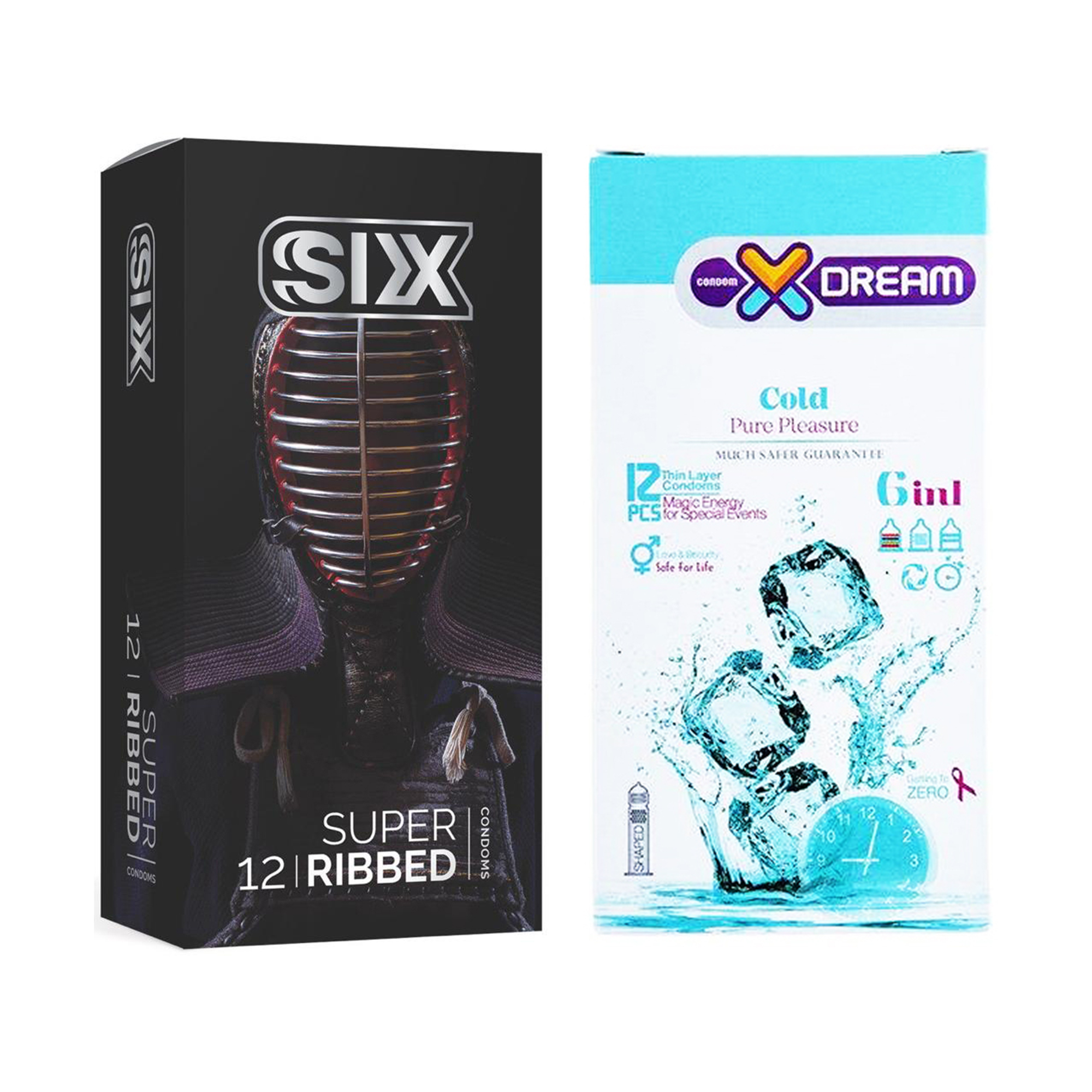  کاندوم سیکس مدل Super Ribbed بسته 12 عددی به همراه کاندوم ایکس دریم مدل Cold بسته 12 عددی