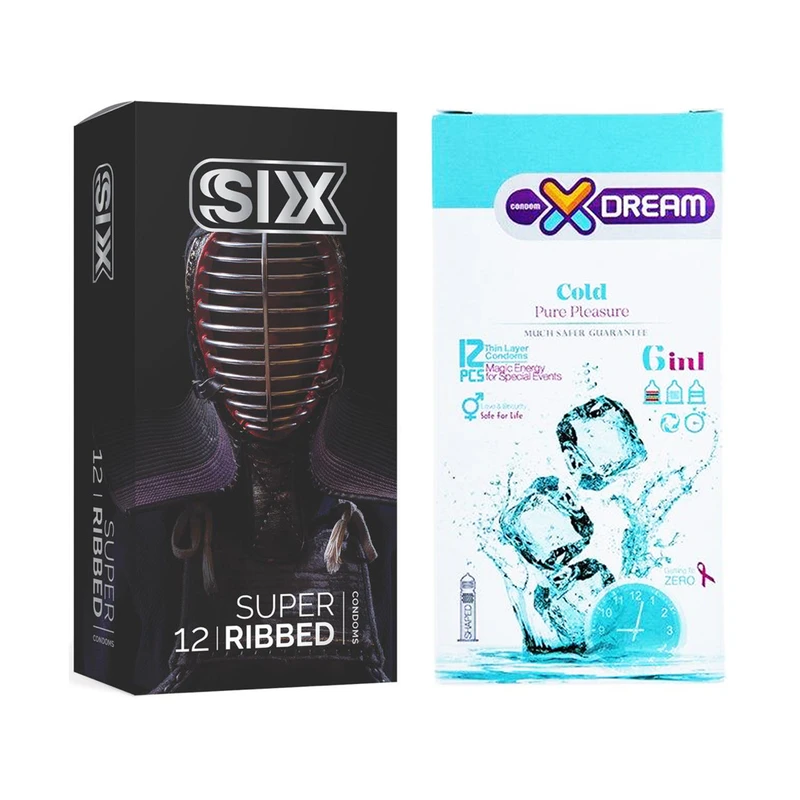 کاندوم سیکس مدل Super Ribbed بسته 12 عددی به همراه کاندوم ایکس دریم مدل Cold بسته 12 عددی