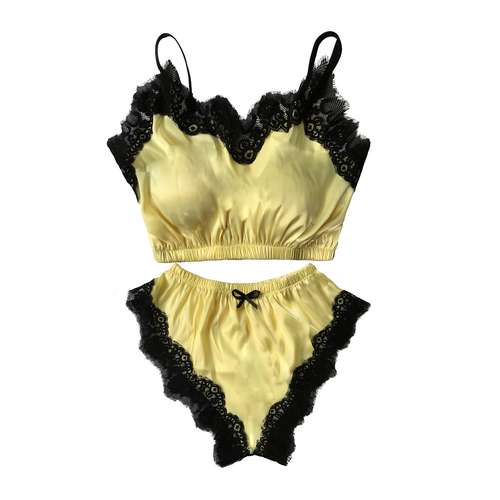 لباس خواب زنانه مدل ساتن کد MA103 رنگ لیمویی