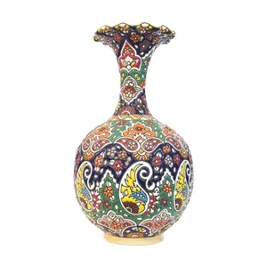 گلدان میناکاری روی سفال طرح بته جقه زرد کد AHG1002