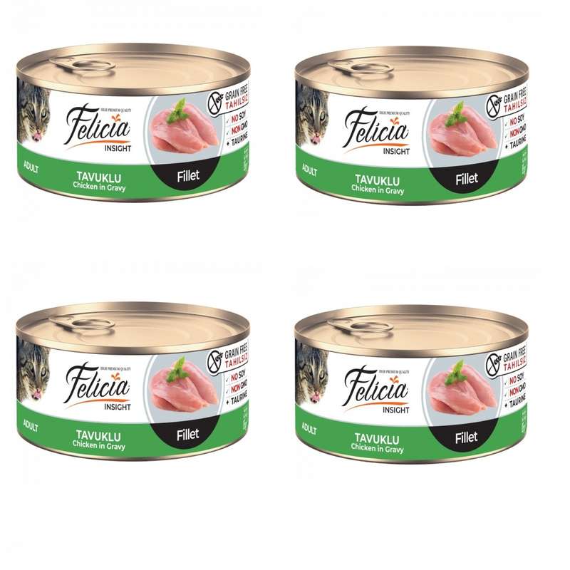 کنسرو غذای گربه فلیسیا مدل Adult Fillet Chicken وزن 85 گرم بسته 4 عددی