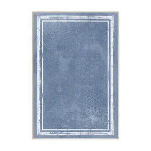 فرش ماشینی 1000 شانه اورکوم زمینه و حاشیه آبی طرح مینیمال تارا کد OR.1111.05