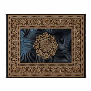 فرش ماشینی 700 شانه زمینه سرمه‌ای حاشیه طلایی مدل لوکس طلاکوب