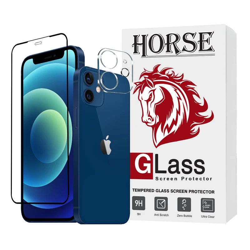 محافظ صفحه نمایش هورس مدل MFUL3DHO مناسب برای گوشی موبایل اپل iPhone 12 mini به همراه محافظ لنز دوربین