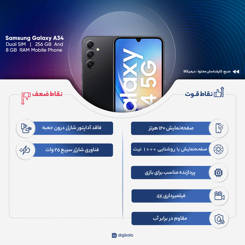 گوشی موبایل سامسونگ مدل Galaxy A34 5G دو سیم کارت ظرفیت 256 گیگابایت و رم 8 گیگابایت به همراه شارژر سامسونگ - ویتنام 3 در وبزینر گوشی موبایل سامسونگ مدل Galaxy A34 5G دو سیم کارت ظرفیت 256 گیگابایت و رم 8 گیگابایت به همراه شارژر سامسونگ - ویتنام