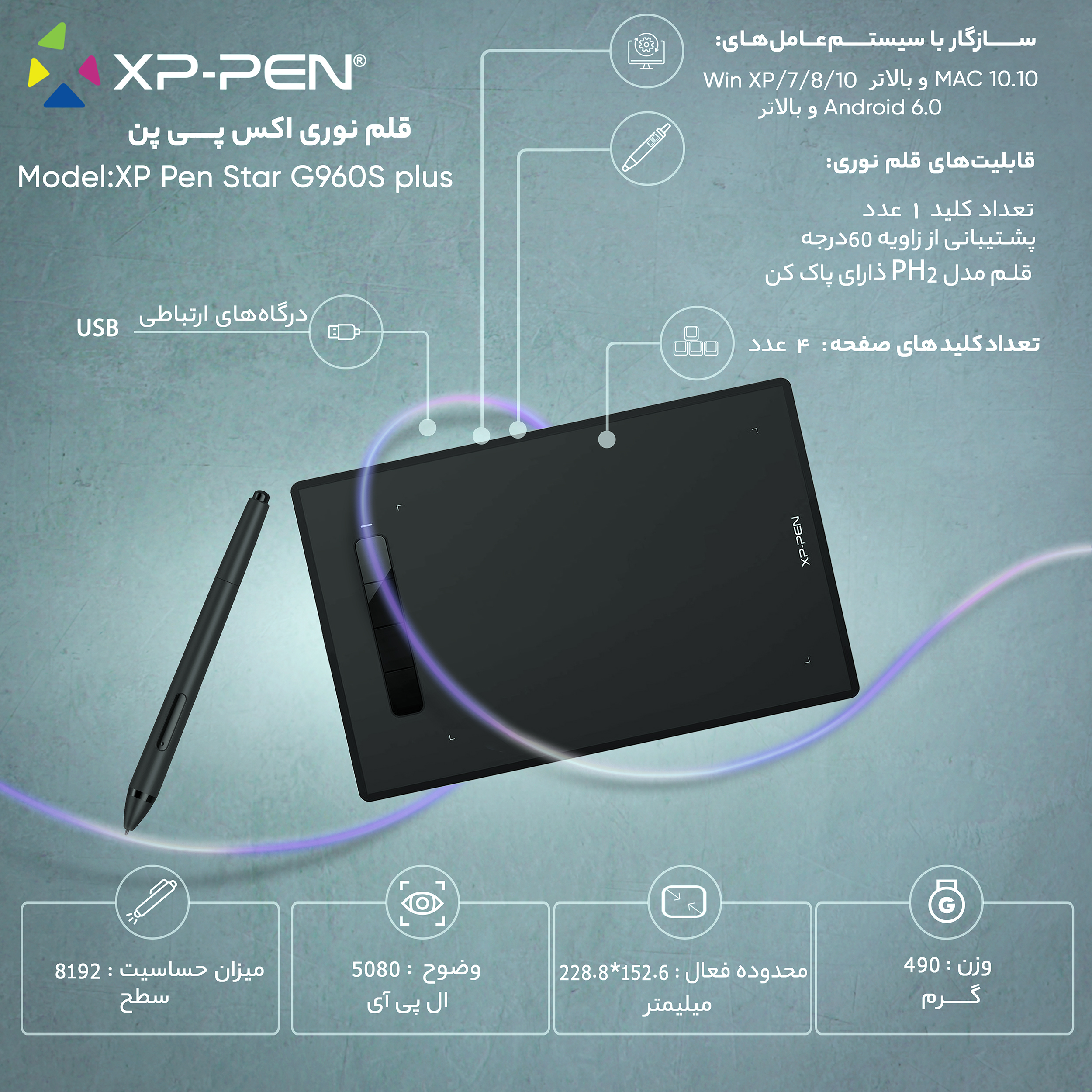 قلم نوری ایکس پی.پن مدل XP Pen Star G960S plus عکس شماره 13