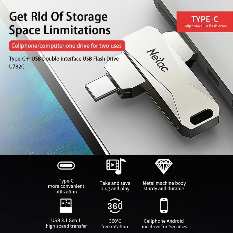 فلش مموری OTG نتاک مدل U782C-TypeC ظرفیت 128 گیگابایت