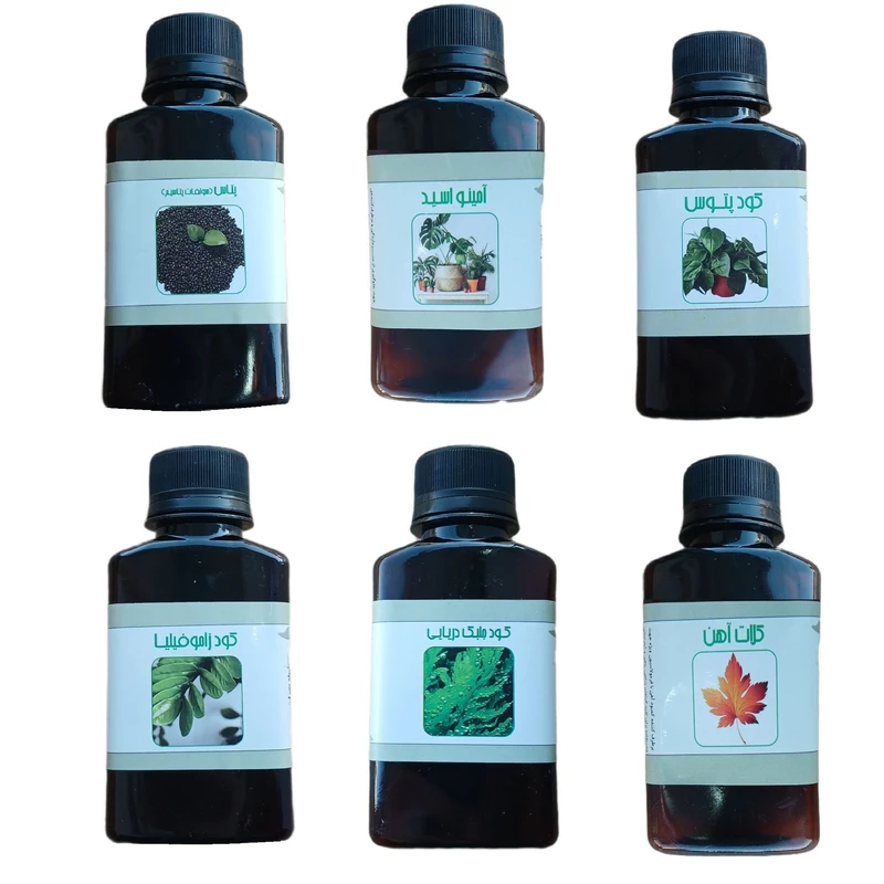 کود مایع پتاس و امینو اسید و پتوس و جلبک دریایی و زاموفیلیا و کلات آهن مدل life drop حجم 110 میلی لیتر بسته 6 عددی