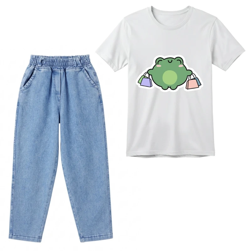ست تی‌شرت آستین کوتاه و شلوار پسرانه مدل قورباغه کد f1 