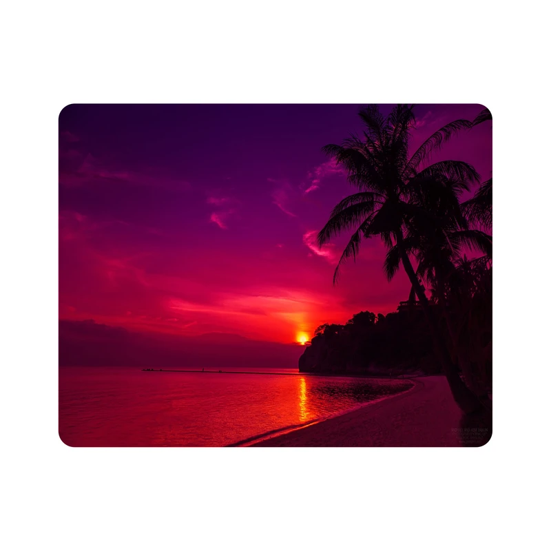 ماوس پد اطلس آبی طرح غروب آفتاب و دریا و نخل مدل T7456