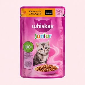 پوچ گربه نابالغ ویسکاس مدل Junior با طعم مرغ وزن 85 گرم