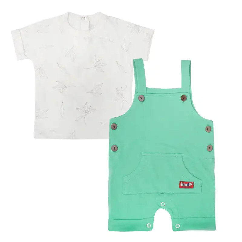 ست تیشرت و سرهمی نوزادی مدل برگ کد 180006 رنگ سبز