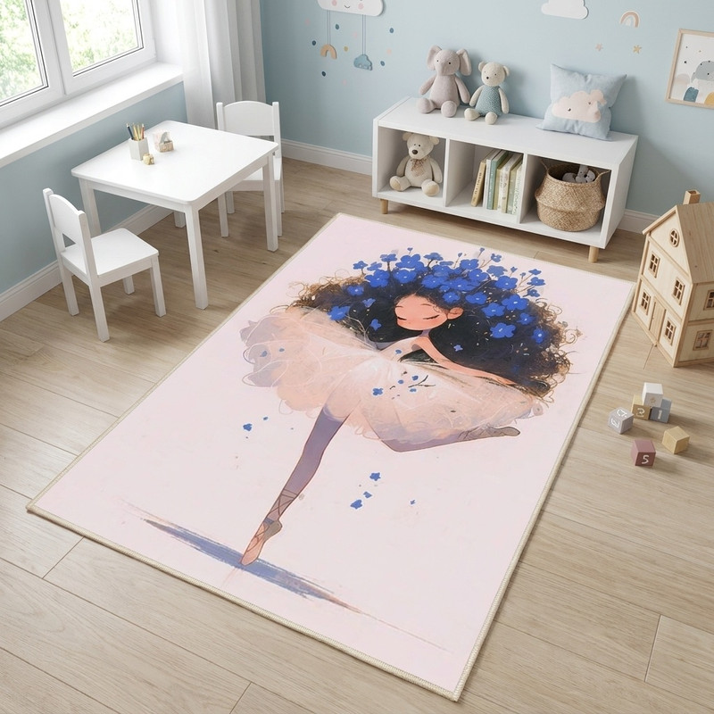فرش ماشینی 1000 شانه زمینه صورتی حاشیه صورتی مدل اورکوم طرح اتاق کودک کد kids.9015.01