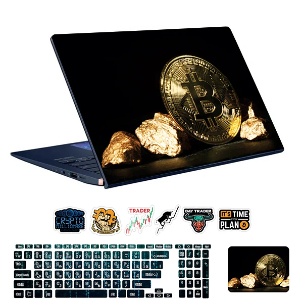 استیکر لپ تاپ توییجین و موییجین طرح Bitcoin کد 05 مناسب برای لپ تاپ 15.6 اینچ به همراه برچسب حروف فارسی کیبورد