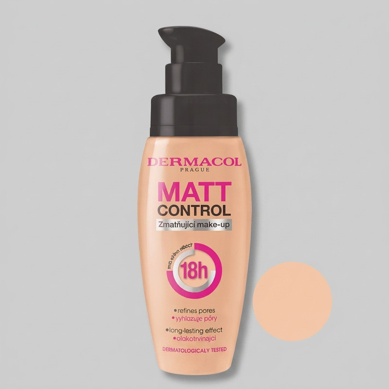 کرم پودر درماکول مدل Matt Control 18h با شماره رنگ 0.5 حجم 30 میلی‌لیتر با جلوه مات و کاور بالا، تنظیم کننده چربی پوست