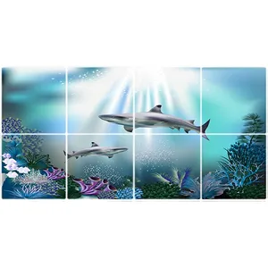 تایل سقفی آسمان مجازی طرح کف اقیانوس و کوسه ماهی کد ST 3070-8 سایز 60x60 سانتی متر مجموعه 8عددی