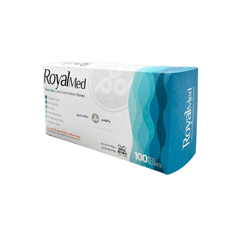 دستکش لاتکس رویال‌مد مدل Powder Free سایز M ده بسته 100 عددی