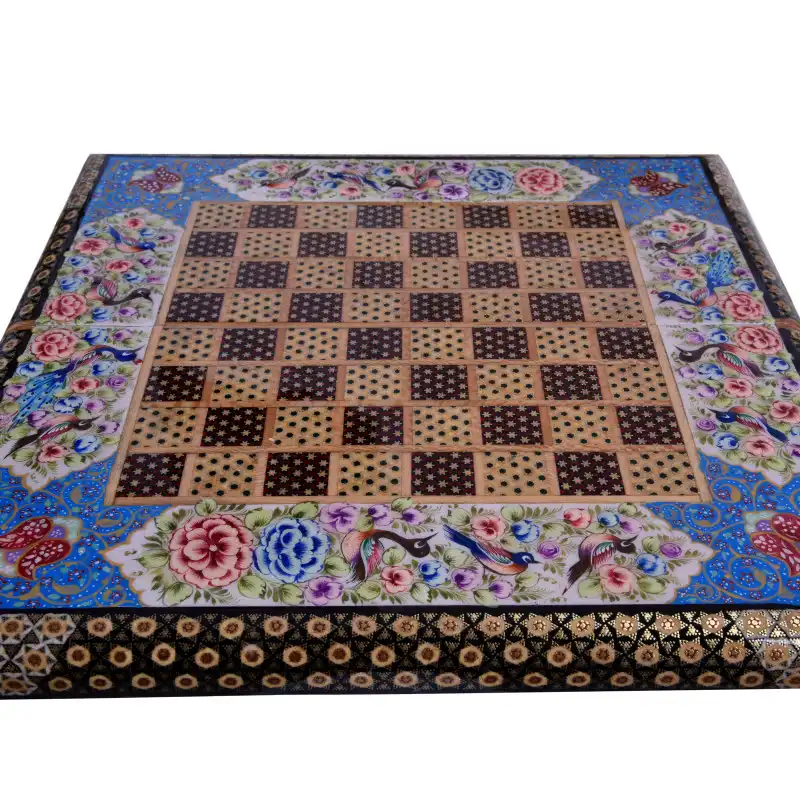 صفحه شطرنج خاتم کاری مدل گل و مرغ کد 50