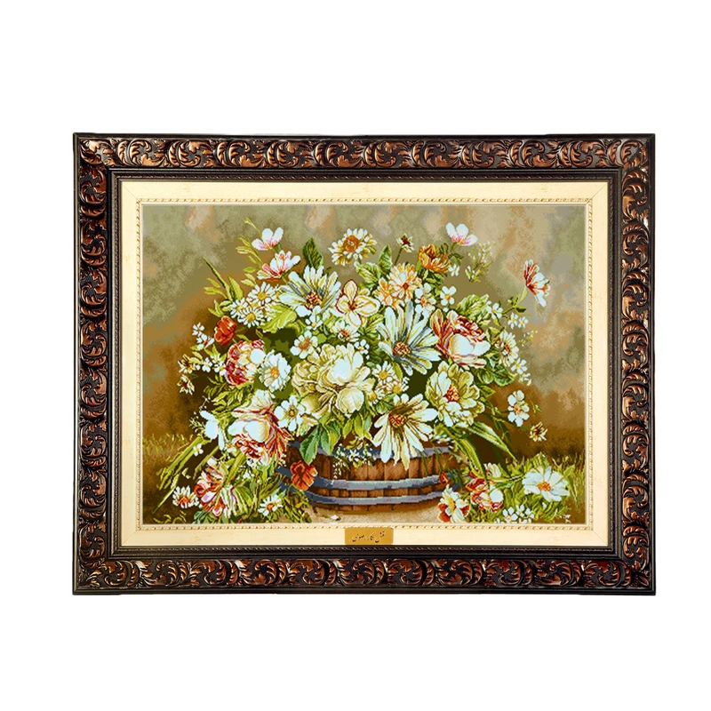 تابلو فرش ماشینی نقش نگار رضوی طرح گل کد 2340D