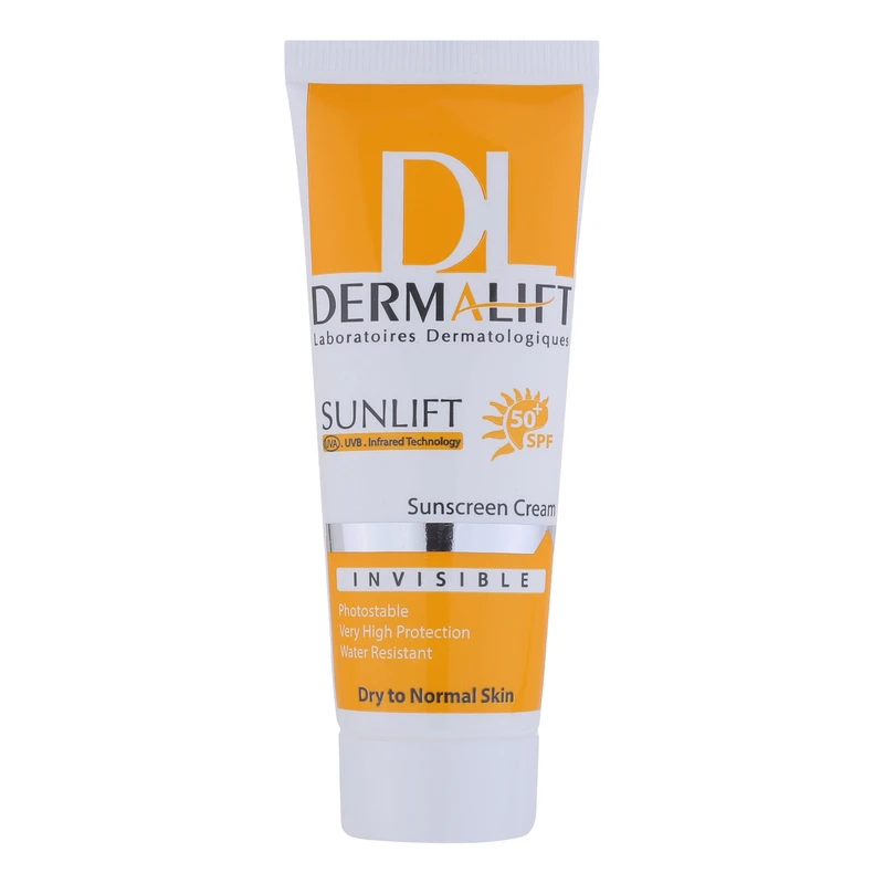 کرم ضد آفتاب بی‌رنگ درمالیفت مدل سانلیفت SPF50 حاوی محافظ UVA و UVB مناسب پوست‌های خشک و معمولی حجم 40 میلی‌لیتر