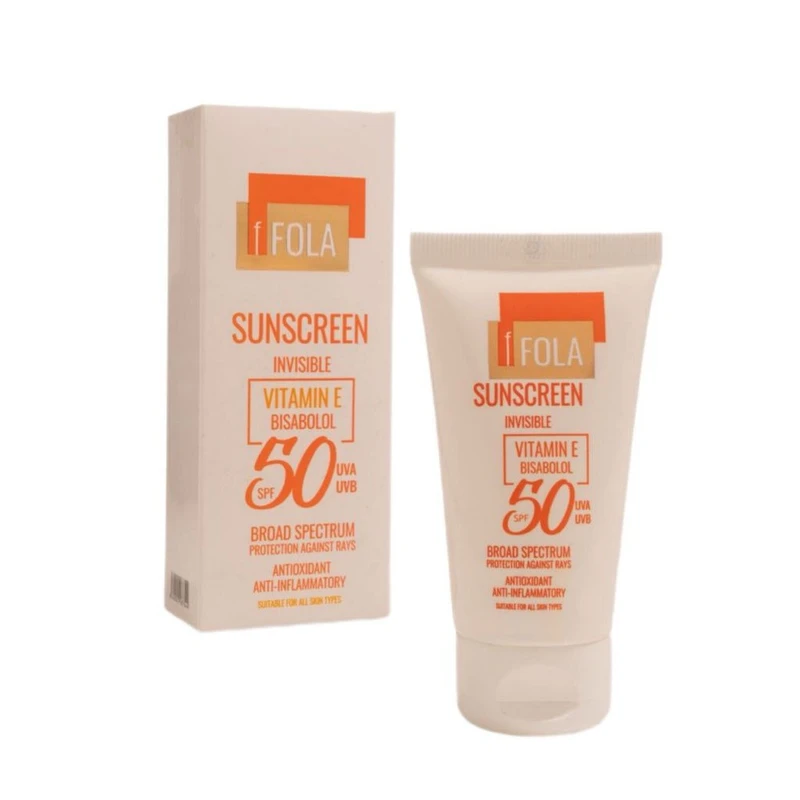 کرم ضد آفتاب بی‌رنگ صورت، بدن اِف فُلا SPF 50 مدل‏ broad spectrum محافظ UVA ،UVB مناسب برای انواع پوست حجم 50 میلی‌لیتر