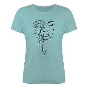 تی شرت آستین کوتاه زنانه مدل زن و گل