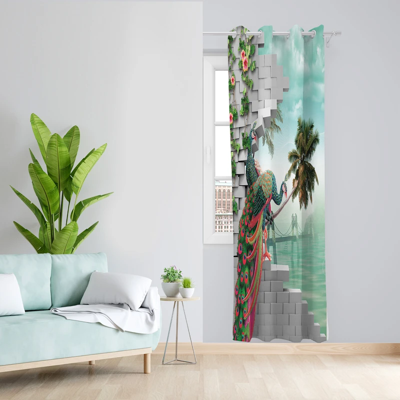 پرده طرح طاووس مدل مخمل پانچی کد 2503 z سایز 140x200 سانتی متر