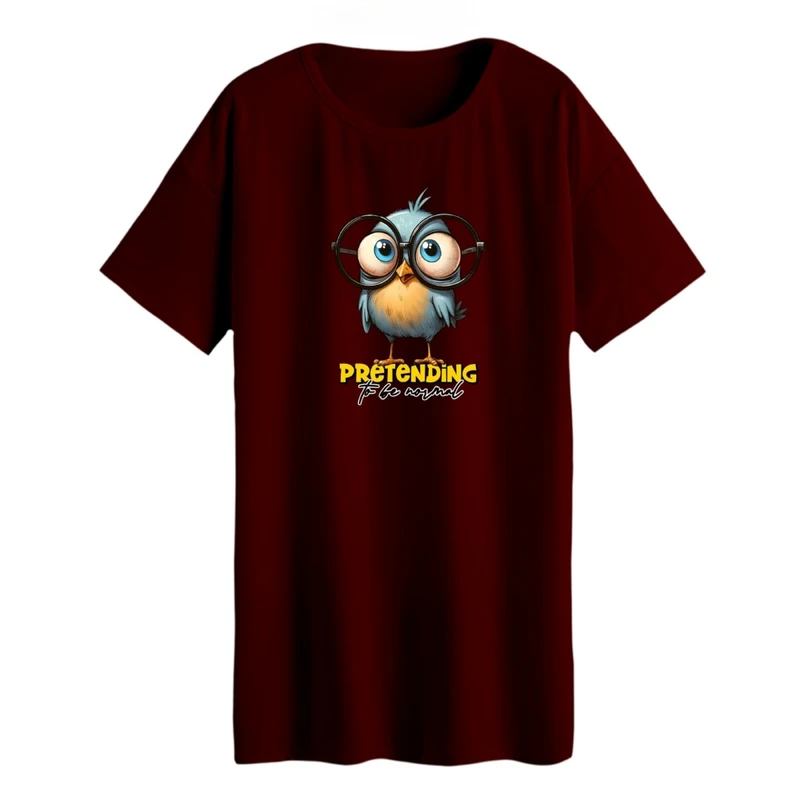 تی شرت لانگ زنانه مدل پرنده عینکی