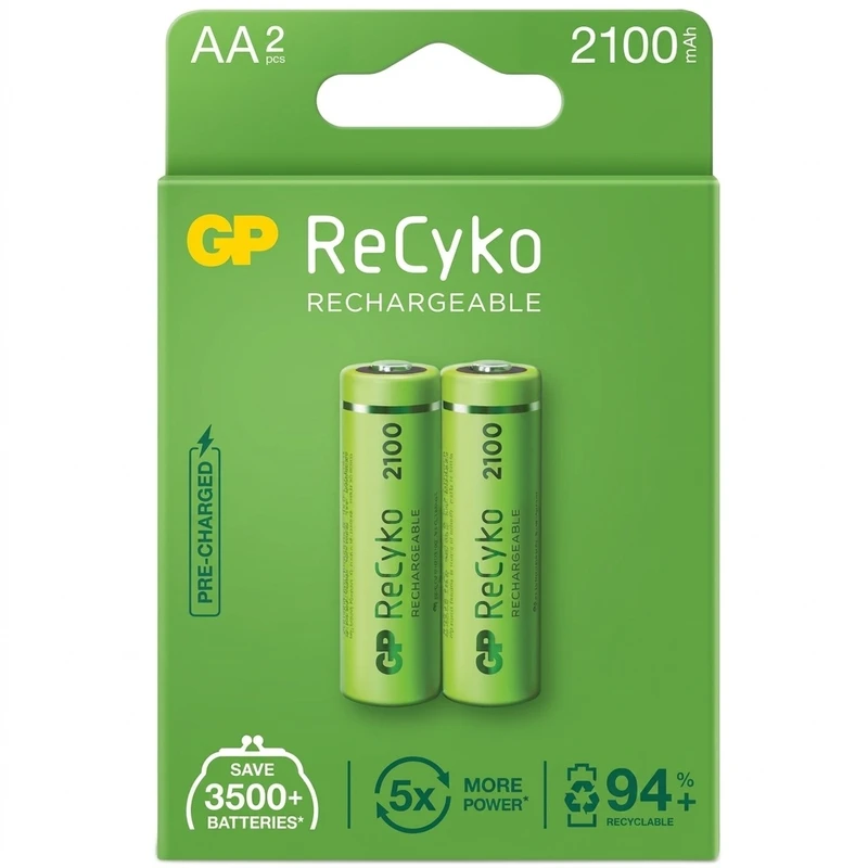 باتری قلمی قابل شارژ جی پی مدل Rechargeable Recyko 2100 بسته دو عددی