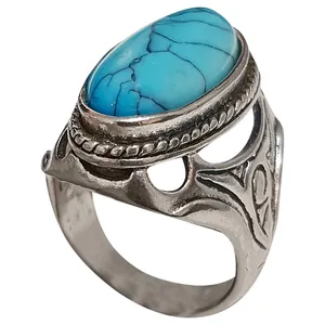 انگشتر نقره مردانه مدل فیروزه تبتی FT18245
