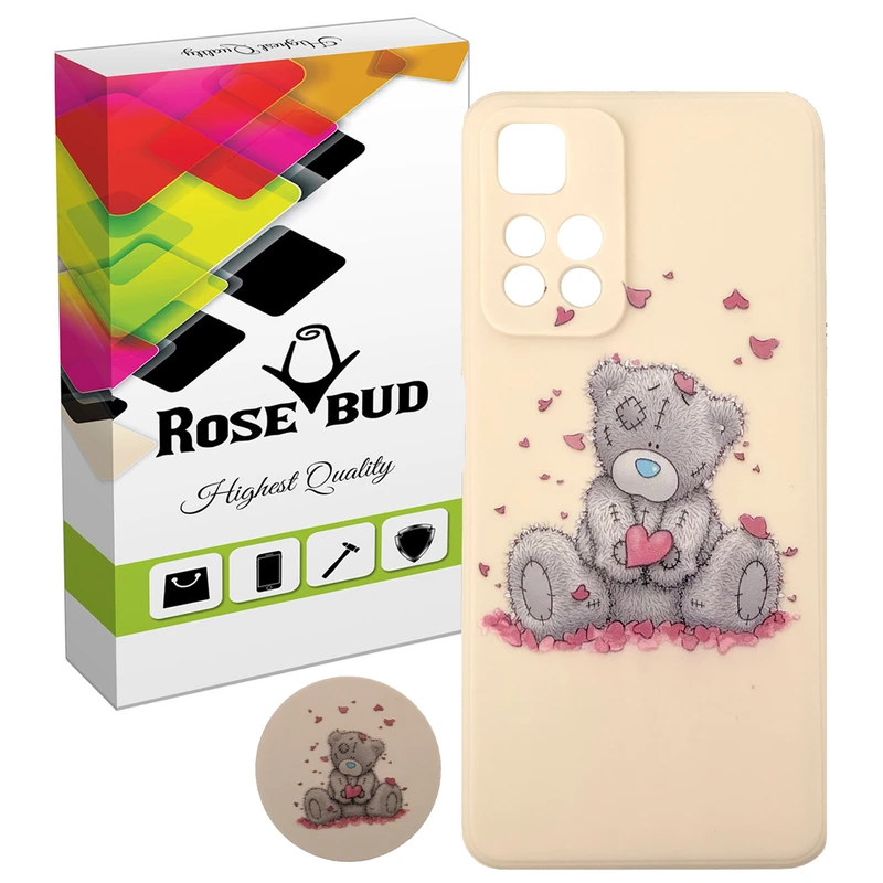 کاور رزباد طرح خرس عاشق مدل MRM1 مناسب برای گوشی موبایل شیائومی Note 11 Pro Plus / Note 11 Pro 5G China / Poco X4 NFC به همراه پاپ سوکت